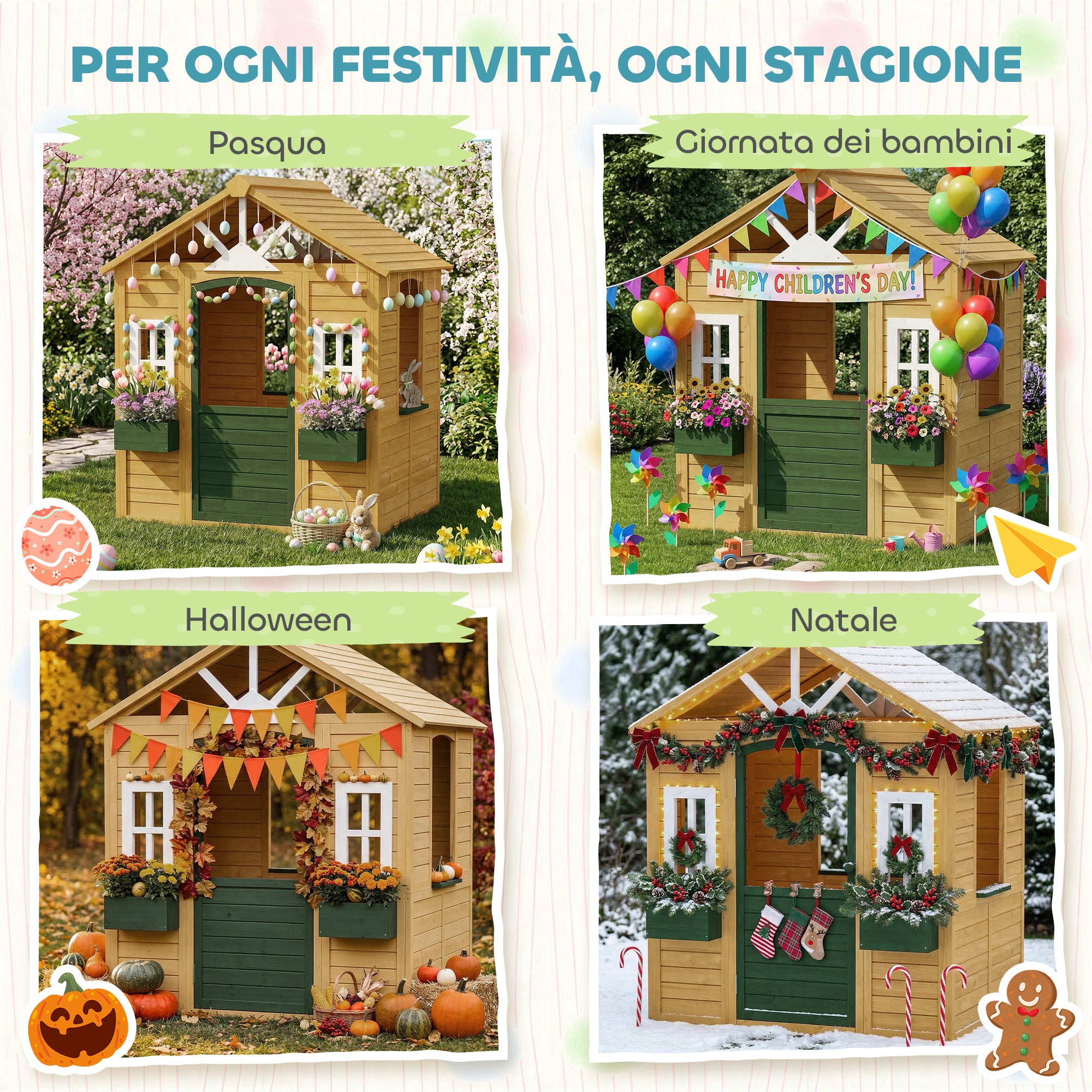 AIYAPLAY Children's Garden Playhouse Made of Fir Wood with Windows, 2 Planters, Door and Roof, Ages 3-8, Brown