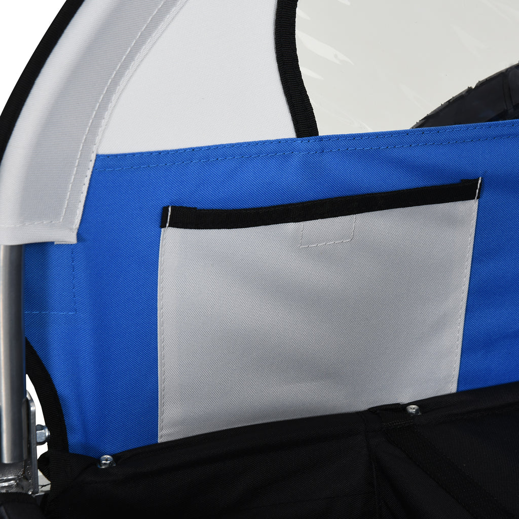 Kids Bike Trailer with 2 Seats, 2 Safety Belts, Steel Frame and Oxford Fabric Cover, Blue