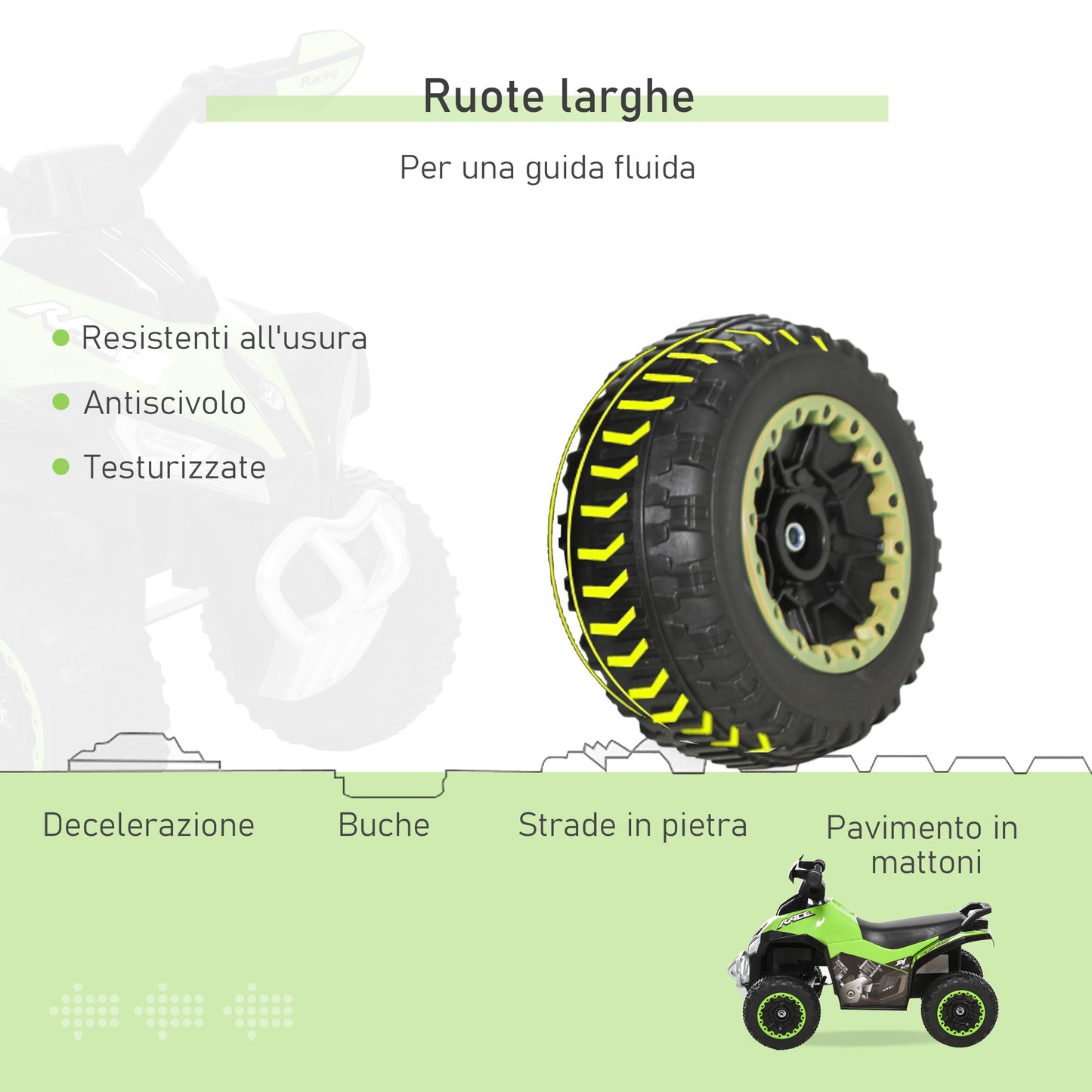 HOMCOM Quad for Children 18-36 Months Manually Pushed with Integrated Wheels, in PP and Metal, 44x67.5x38 cm, Green