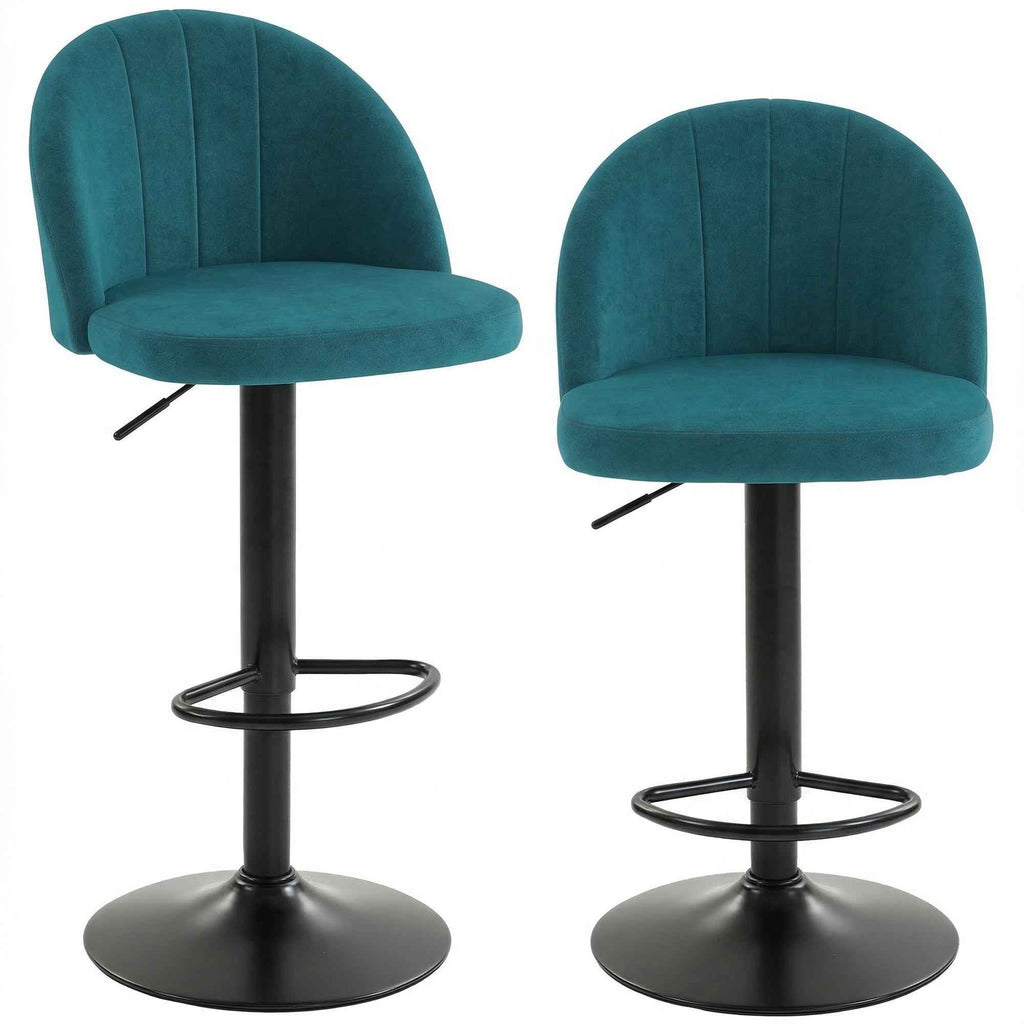 HOMCOM Set of 2 Bar Stools, Modern Swivel Barstools with Footrest, Blue