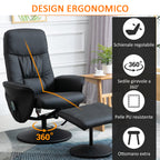 Massage Chair with Ottoman and Footrest, 145° Reclining, Swivel Seat and 10 Massage Points, Black