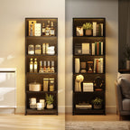 Industrial Style 5-Tier Bookcase with LED Lighting, Metal and Wood, 60x30x179 cm, Black