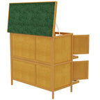 PawHut 2-Tier Rabbit Hutch in Fir Wood and Tar with Ramp, 2 Removable Trays, 4 Doors, 97x44x91 cm, Yellow