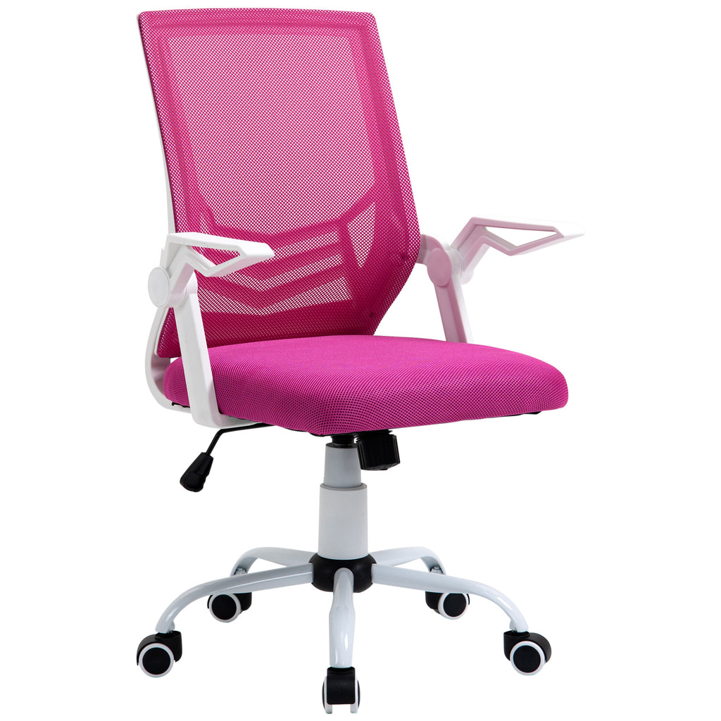 Ergonomic Office Chair with Lumbar Support, Folding Armrests, Breathable Mesh Swivel Desk Chair with Reclining Backrest and Adjustable Height, 120kg Capacity, Pink