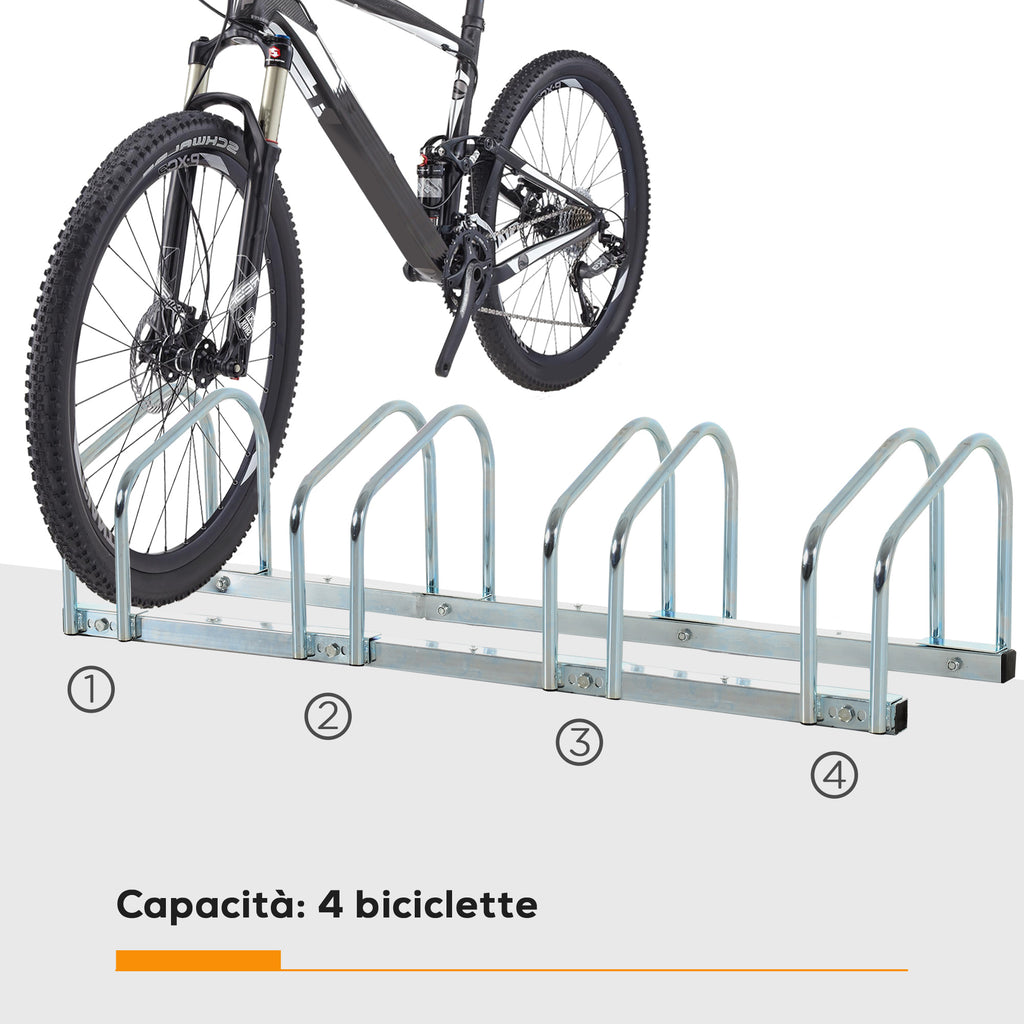 Steel Bike Rack, 4-Bike Parking Stand, 110x33x27 cm, Silver