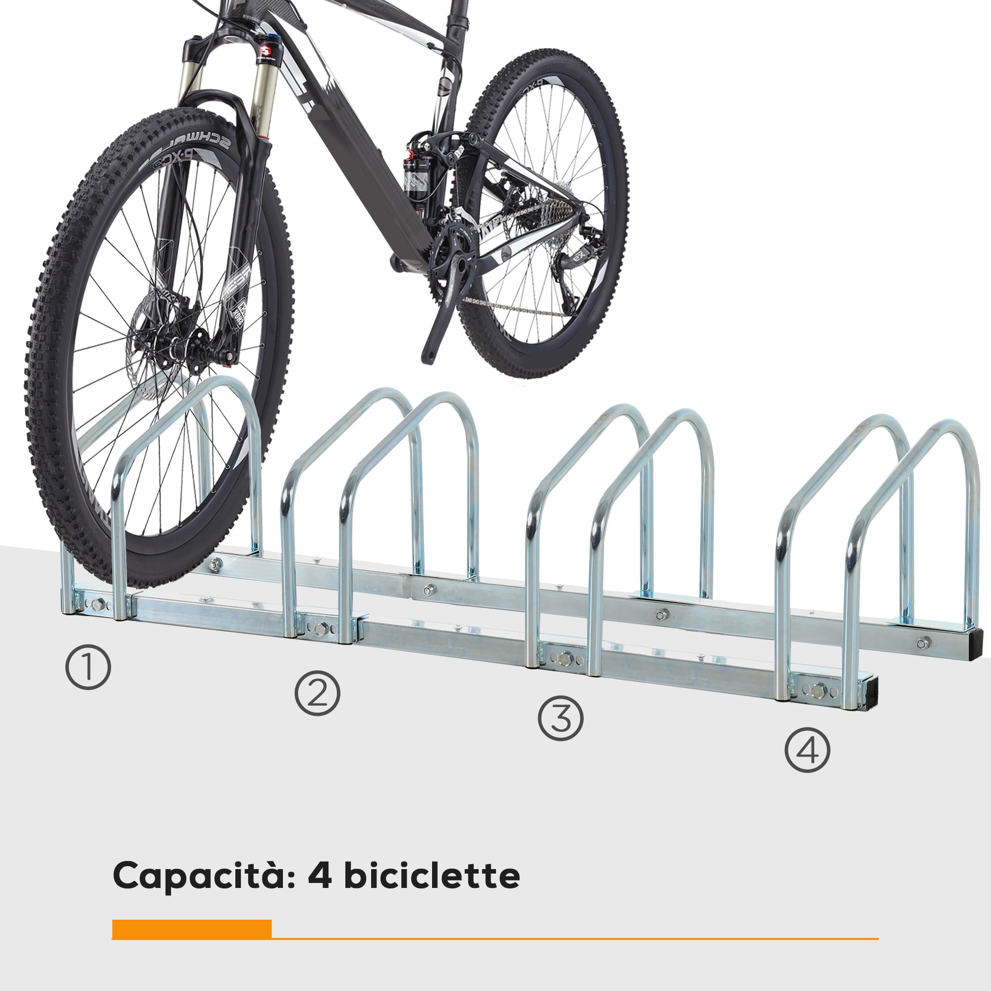 Steel Bike Rack, 4-Bike Parking Stand, 110x33x27 cm, Silver