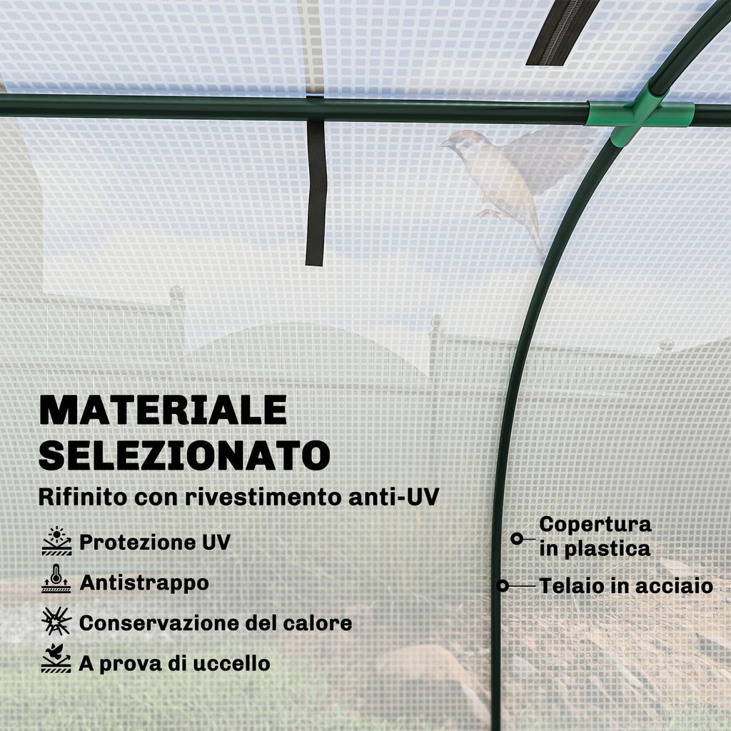 Outsunny Waterproof Anti-UV Steel and Plastic Tunnel Greenhouse with 4 Doors, 395x100x80 cm, White