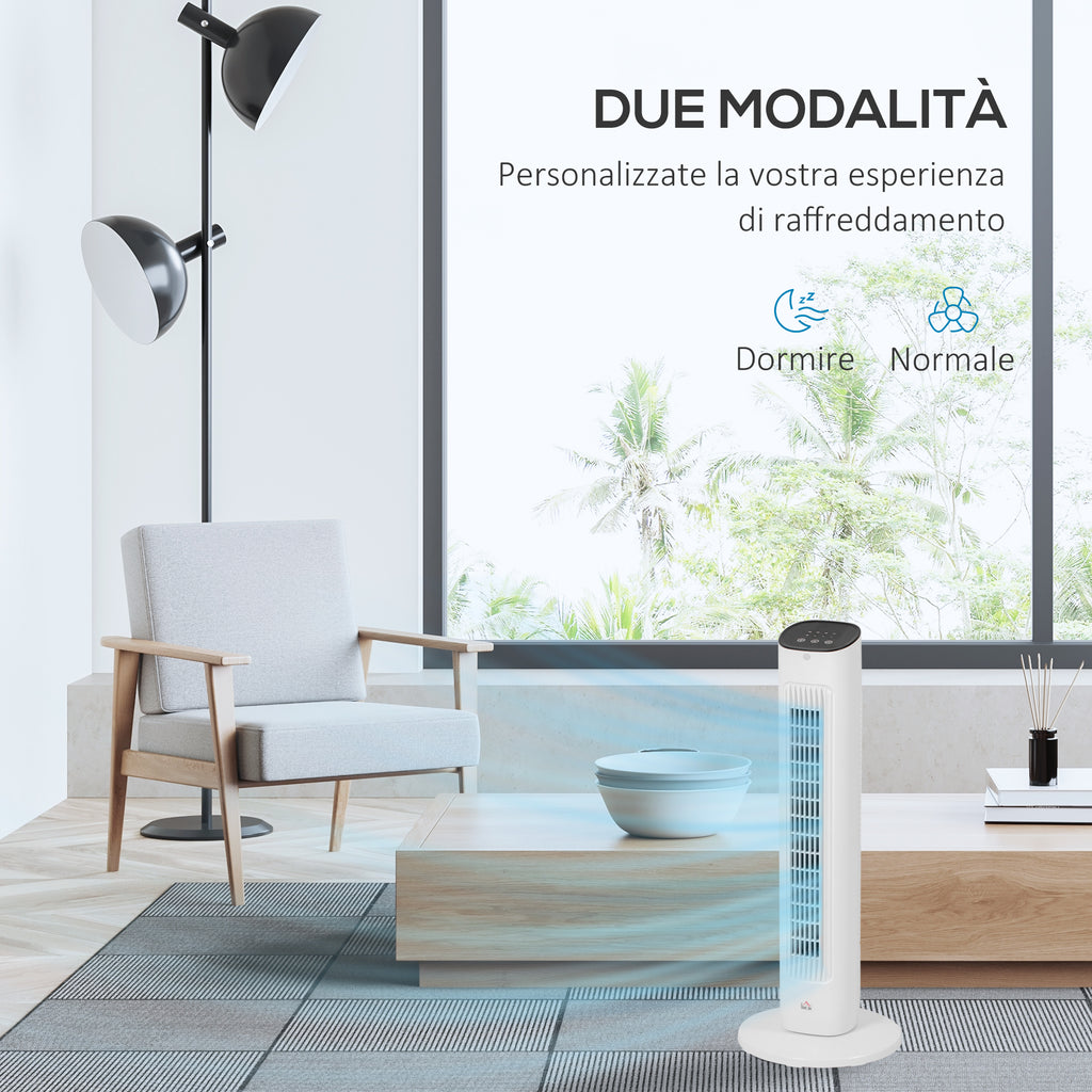 HOMCOM Column Fan with Remote Control and 3 Speeds, 15 Hour Timer, Oscillation and Night Mode, White - Borgè