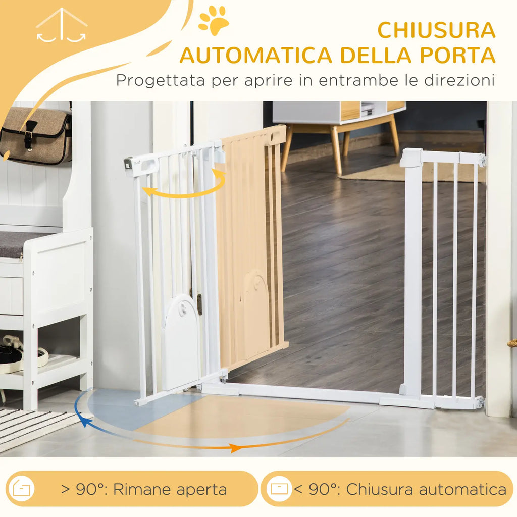 Extendable Dog Gate with Self-Closing Door, Metal and ABS, 75-131x76 cm, White - Borge' Group Limited