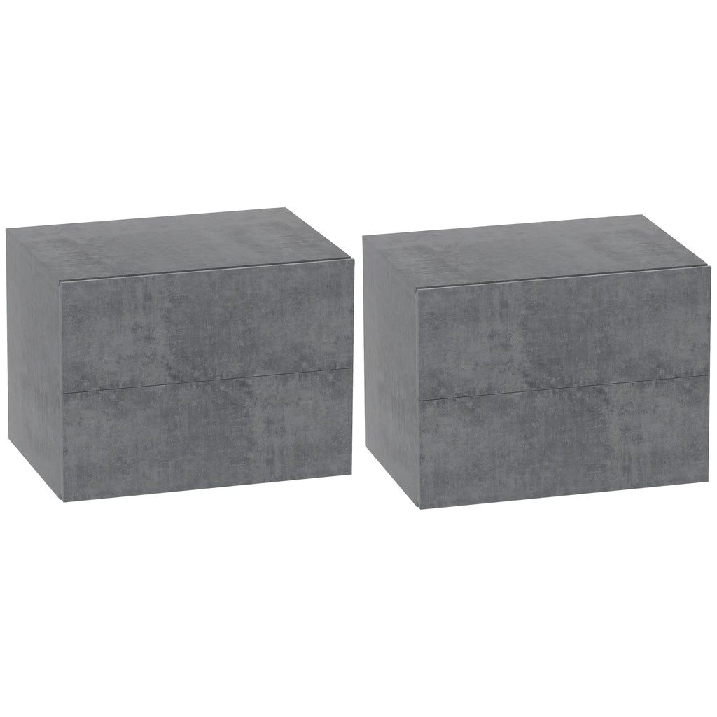 Set of 2 Floating Bedside Tables with 2 Drawers Modern and Space-Saving, 40x29x30 cm, Cement Grey