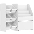 Toy Storage Shelf with 6 Baskets, 3 Shelves and Bottom Box, Made of Wood, Plastic and Steel, 100x30x80 cm, White