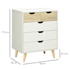HOMCOM 5-drawer chest of drawers for bedroom with carved handles, 60x40x77.5cm, white and wood - Borgè