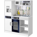 Wooden Toy Kitchen Set with Stove with Lights and Sounds, Sink with Water Circulation and Accessories, White