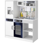 Wooden Toy Kitchen Set with Stove with Lights and Sounds, Sink with Water Circulation and Accessories, White