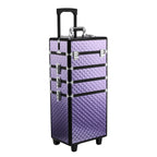 Professional Makeup Case, Aluminum Travel Makeup Trolley, 2 Wheels, Purple 33.5x23x76/95.5cm