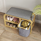 Entrance Shoe Rack Bench with Padded Seat, Slatted Design and Removable Basket, 70x30x45 cm, Wood