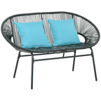 Outsunny 2-Seater Garden Sofa in PE Rattan and Steel with Cushions and Armrests, 132x72x83 cm, Black