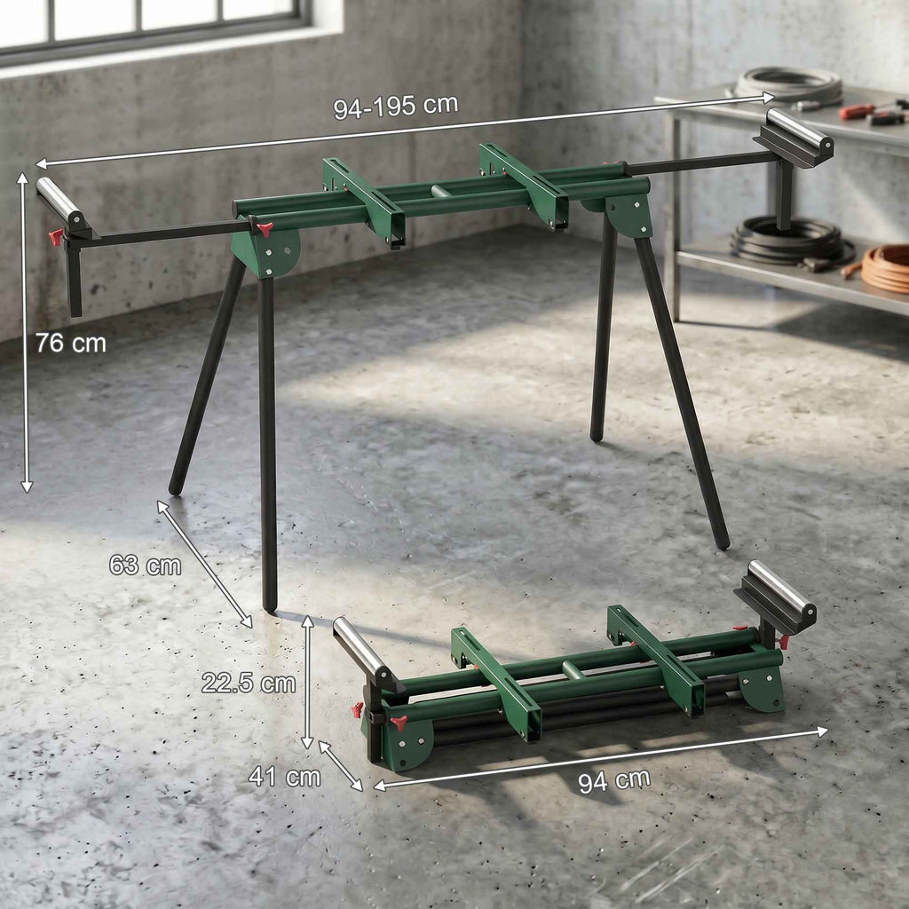 HOMCOM Mitre Saw Stand with Adjustable Arms, Folding Legs, Adjustable Height, 150 kg Capacity, Green