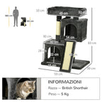 Scratching Tree for Cats with Sisal Poles, Bed and 2 Houses, 59x39x83cm, Dark Gray