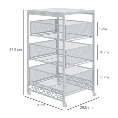 3-Tier Storage Trolley in Chipboard and Steel, 34x29.5x57.5 cm, White