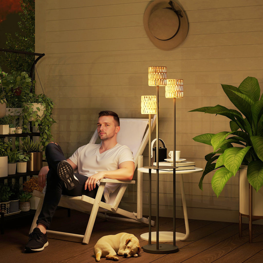 Solar Outdoor Lamp in Boho Style with Central Shelf, in PE Rattan and Steel, Ø37x144 cm, Black and Yellow