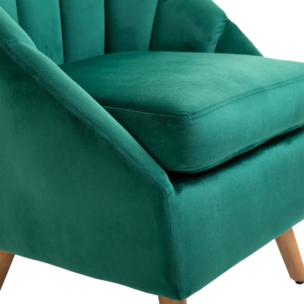 Green Velvet Bedroom Living Room Armchair with Thick Padding and Solid Wood Frame (67x65x77cm)