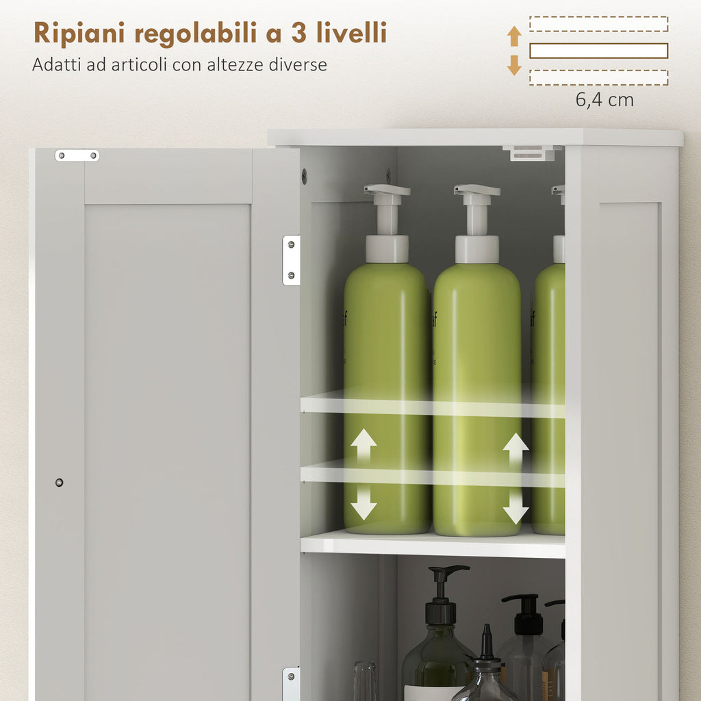 Tall Bathroom Cabinet with 2 Open Shelves and 2 Adjustable Shelving Cabinets, Wooden, 30x30x170 cm, White