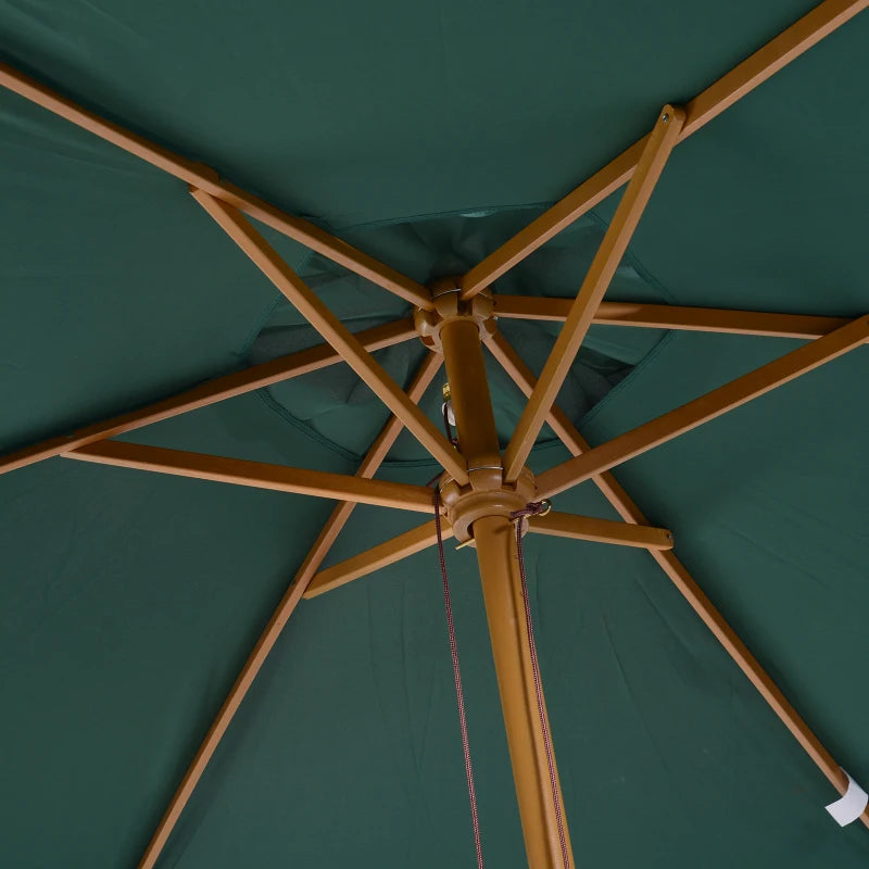 2.5x2.3m 6-Ribbed Garden Umbrella, Wood and Polyester, Dark Green - Borge' Group Limited