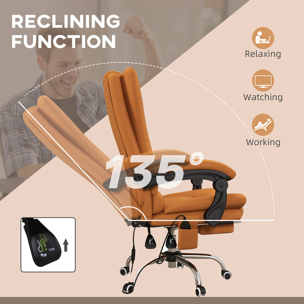 View of the massacle and heated office armchair, reclining with footrests, fake light brown leather - Borgè
