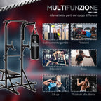 Power Tower with Bench and 20kg Punching Bag, Black Steel Multi-Purpose Station for Total Body Training