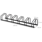 Steel Bike Rack, 6-Bike Parking Stand, 179 x 33 x 27 cm, Black
