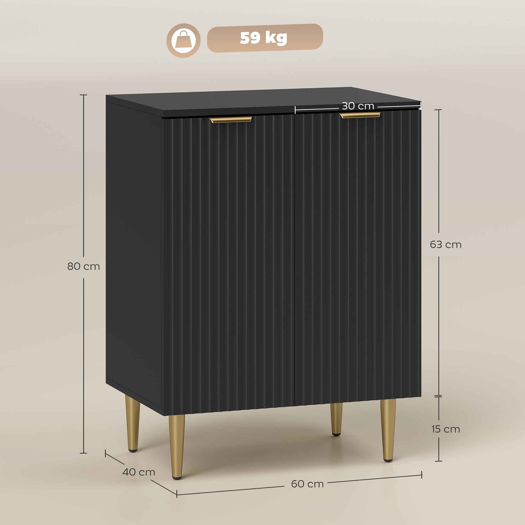 HOMCOM Modern Sideboard with 2 Doors and Adjustable Shelf, Buffet Cabinet for Kitchen and Living Room with Metal Legs, Black