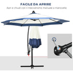 Garden Umbrella with Arm 3x2 m with Crank, Metal and Polyester, Dark Blue and Cream