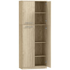 Minimal Storage Unit with 2 Cabinets and Adjustable Shelves, Oak-Colored Wood, 59x31x155 cm
