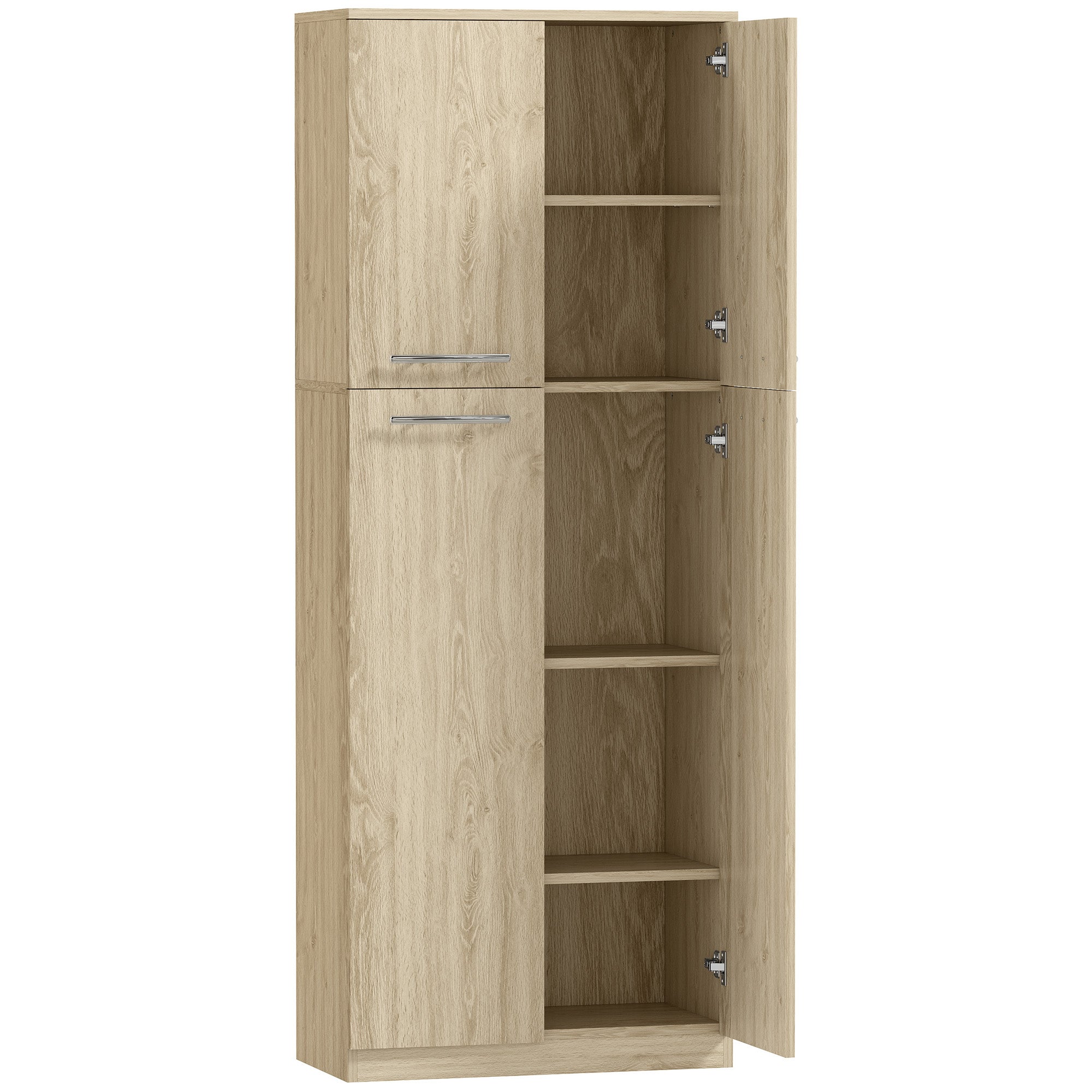Minimal Storage Unit with 2 Cabinets and Adjustable Shelves, Oak-Colored Wood, 59x31x155 cm