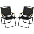 Set of 2 Folding Outdoor Chairs with Armrests in Oxford Fabric and Steel, Black