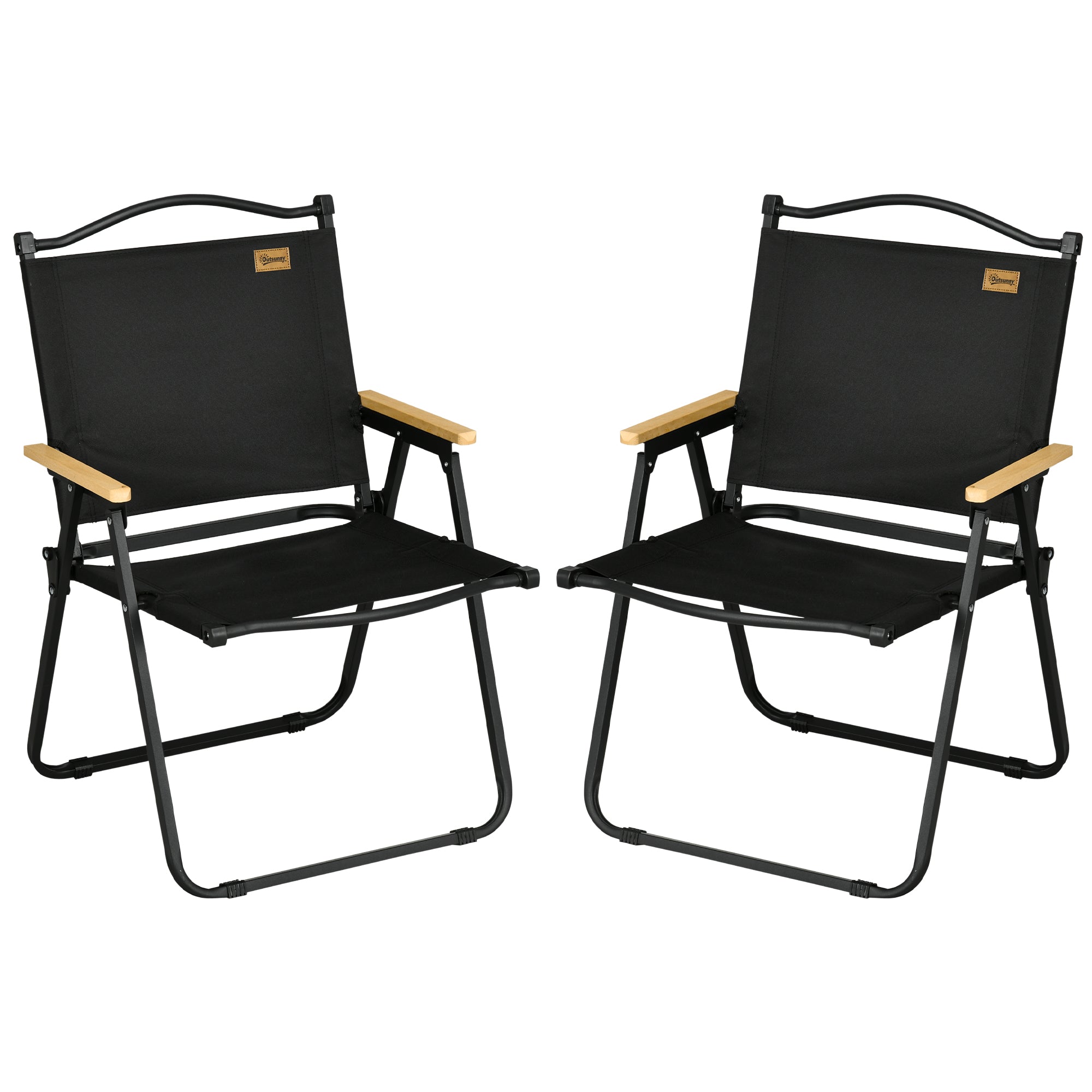 Set of 2 Folding Outdoor Chairs with Armrests in Oxford Fabric and Steel, Black