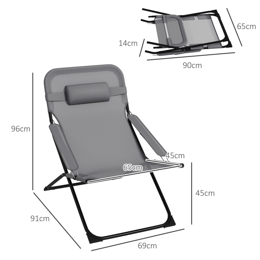 Folding and Reclining Garden Chair on 4 Levels, in Steel and Polyester, 69x91x96 cm, Black Gray - Borgè