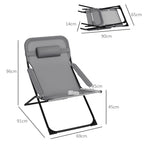 Folding and Reclining Garden Chair on 4 Levels, in Steel and Polyester, 69x91x96 cm, Black Gray - Borgè
