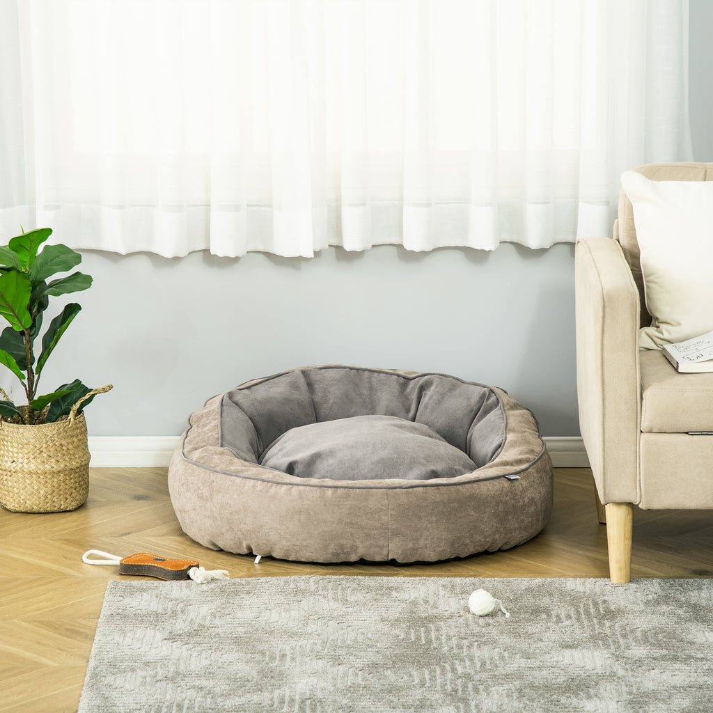 Padded Dog Bed with Cushion and Raised Edges, Fabric Cover, 85x85x35cm, Grey