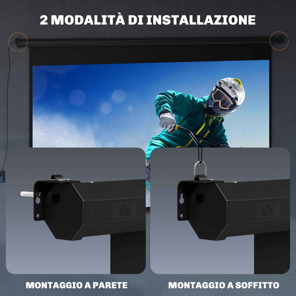 HOMCOM 120" 16:9 Motorized Projector Screen with Remote Control, Wall and Ceiling Mount, Black