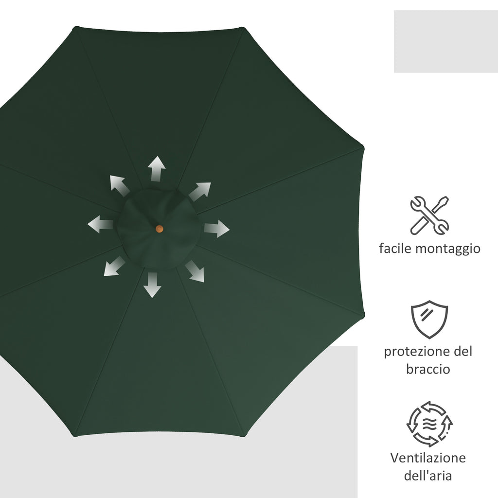 Garden Umbrella with Double Canopy, in Bamboo and Polyester, Ø325x250 cm, Green