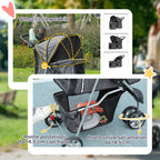 Folding Dog Stroller with Cup Holder and Basket, Steel and Polyester, 75x45x97 cm, Charcoal Grey