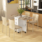 Folding Table with 2 Drawers and Cabinet, 6 Wheels and Brakes, 120x60x76.5 cm, White and Oak