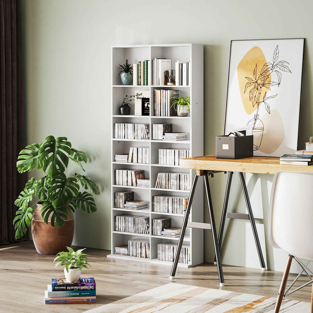 HOMCOM CD and DVD Shelves 18 Compartments Max. Capacity 640 CDs/360 DVDs 430 Blu-rays 78.5 x 24 x 175 cm White