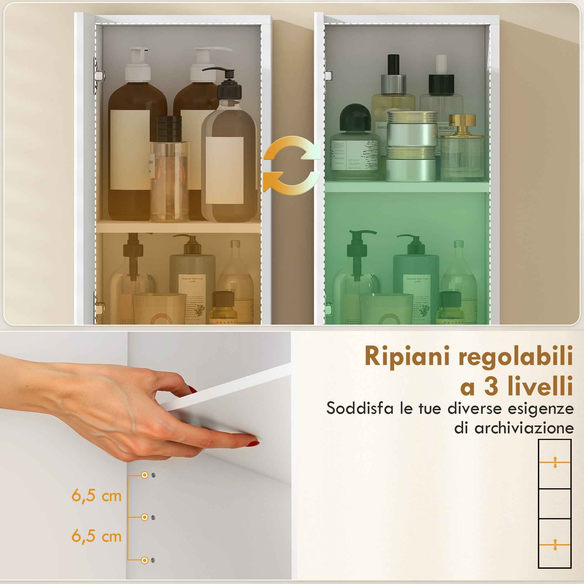 HOMCOM 2-Door Bathroom Cabinet with Open Space and Adjustable Shelves, Wooden, 30x24x140 cm, White