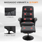 Massage Chair with Ottoman and Footrest, 145° Reclining, Swivel Seat and 10 Massage Points, Black
