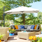 3x3m Cantilever Umbrella Tiltable with Crank and Cross Base, in Steel and Polyester, Cream White