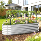 Outsunny Raised Outdoor Vegetable Garden with Trellis for Climbing Plants and Open Bottom, Steel, 200x60x103 cm, Silver
