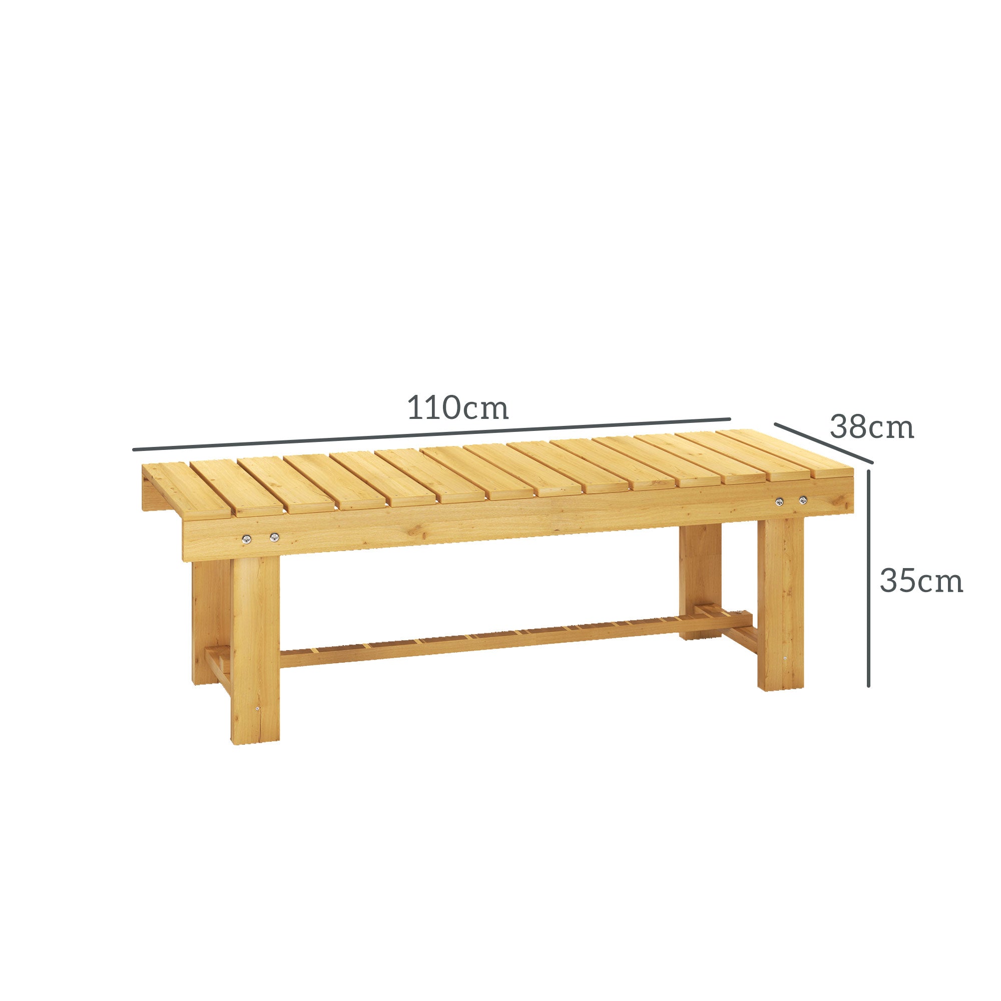 Waterproof 2-Seater Outdoor Bench in Fir Wood, for Garden Terrace, Up to 250kg, 110x38x35cm